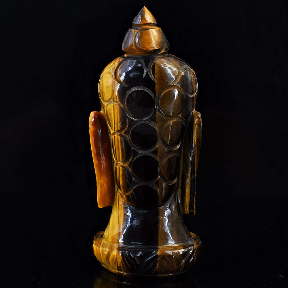 gemsmore:Beautiful Tiger Eye Hand Carved Genuine Crystal Gemstone Carving Buddha Head