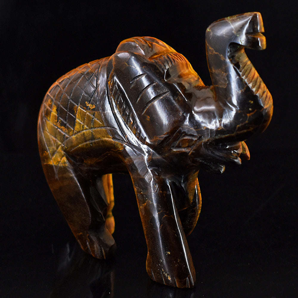 gemsmore:Beautiful Tiger Eye Hand Carved Genuine Crystal Gemstone Carving Elephant