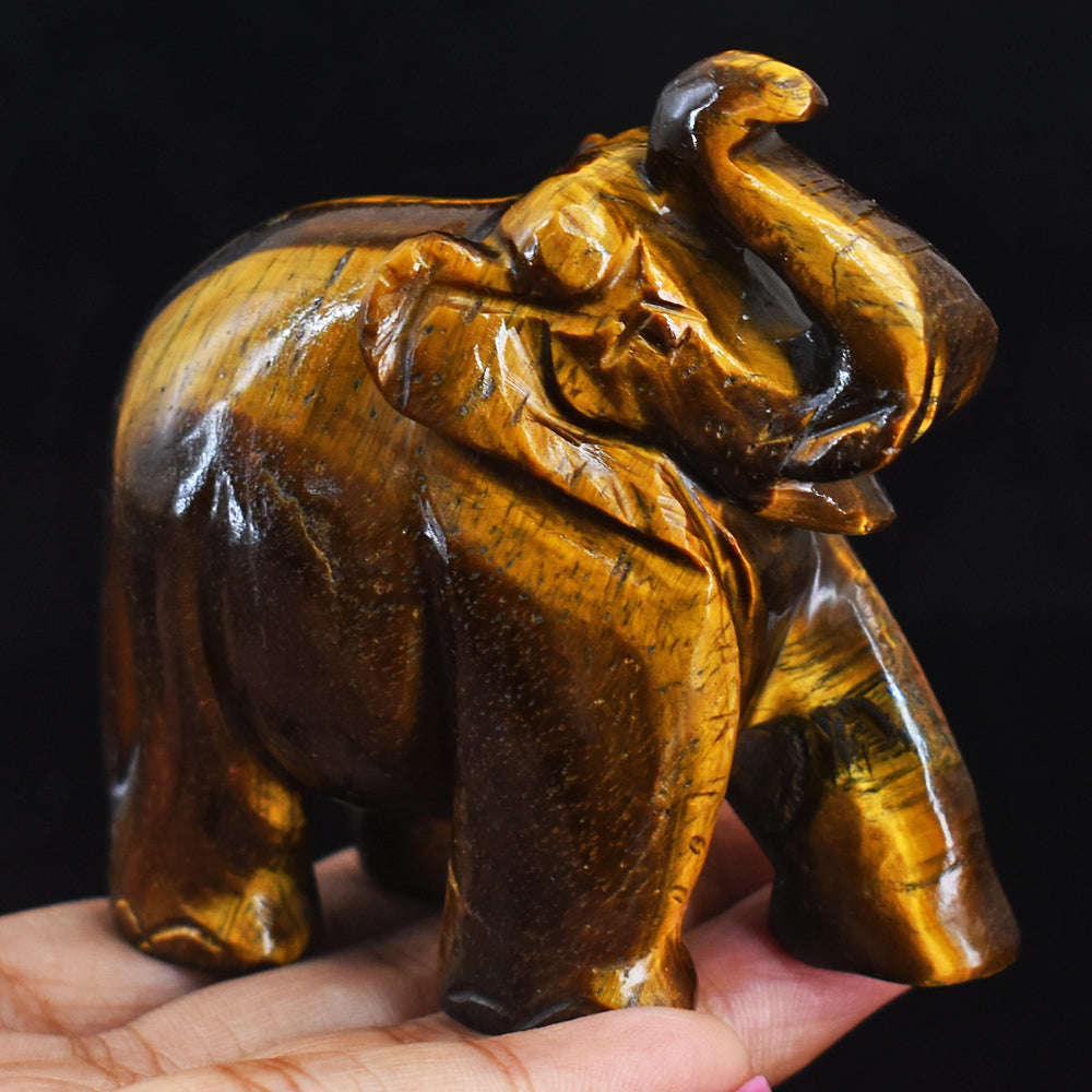 gemsmore:Beautiful Tiger Eye Hand Carved Genuine Crystal Gemstone Carving Elephant