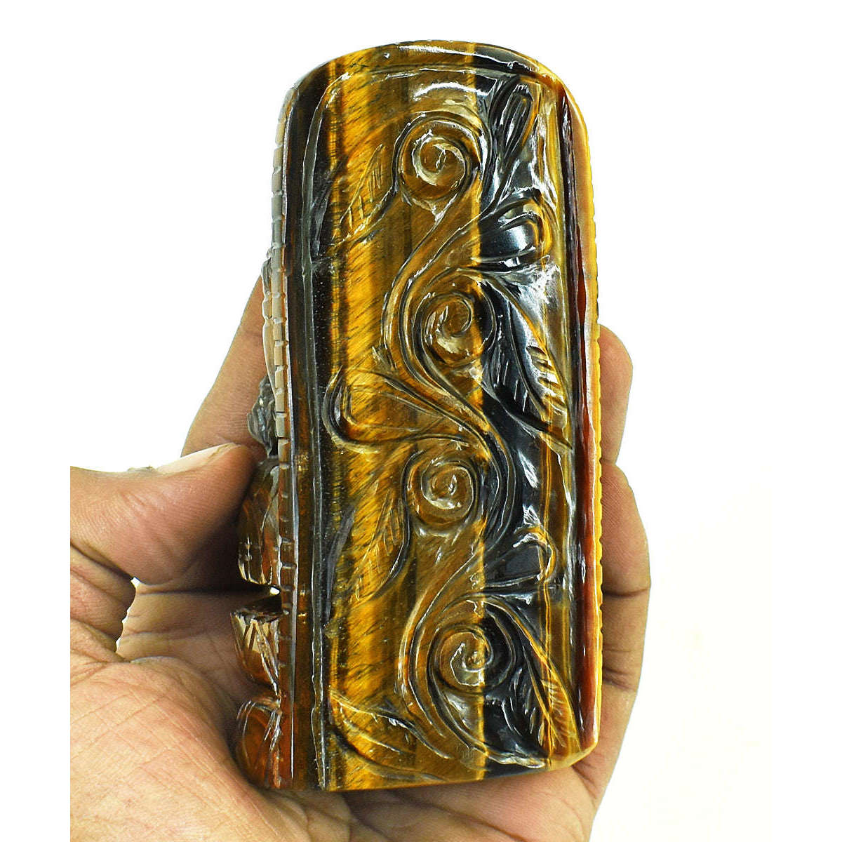 gemsmore:Beautiful Tiger Eye Hand Carved Genuine Crystal Gemstone Carving Lord Ganesha
