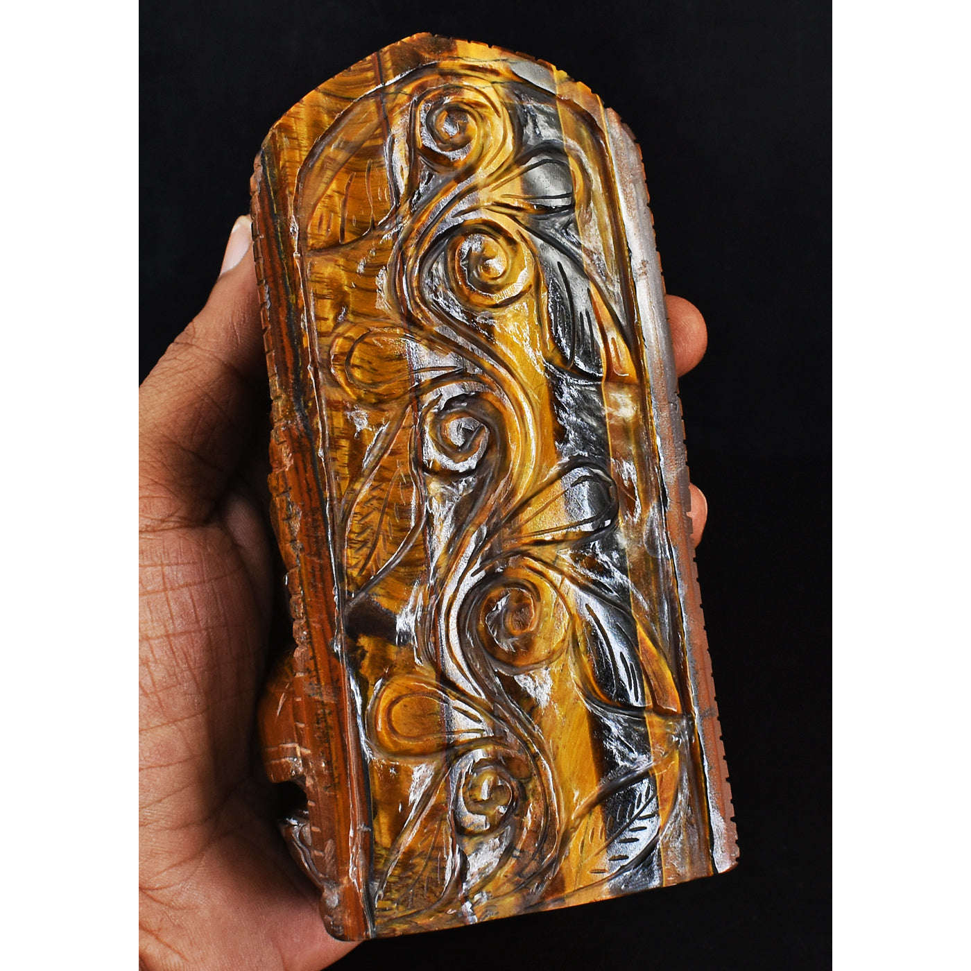 gemsmore:Beautiful Tiger Eye Hand Carved Genuine Crystal Gemstone Carving Lord Ganesha