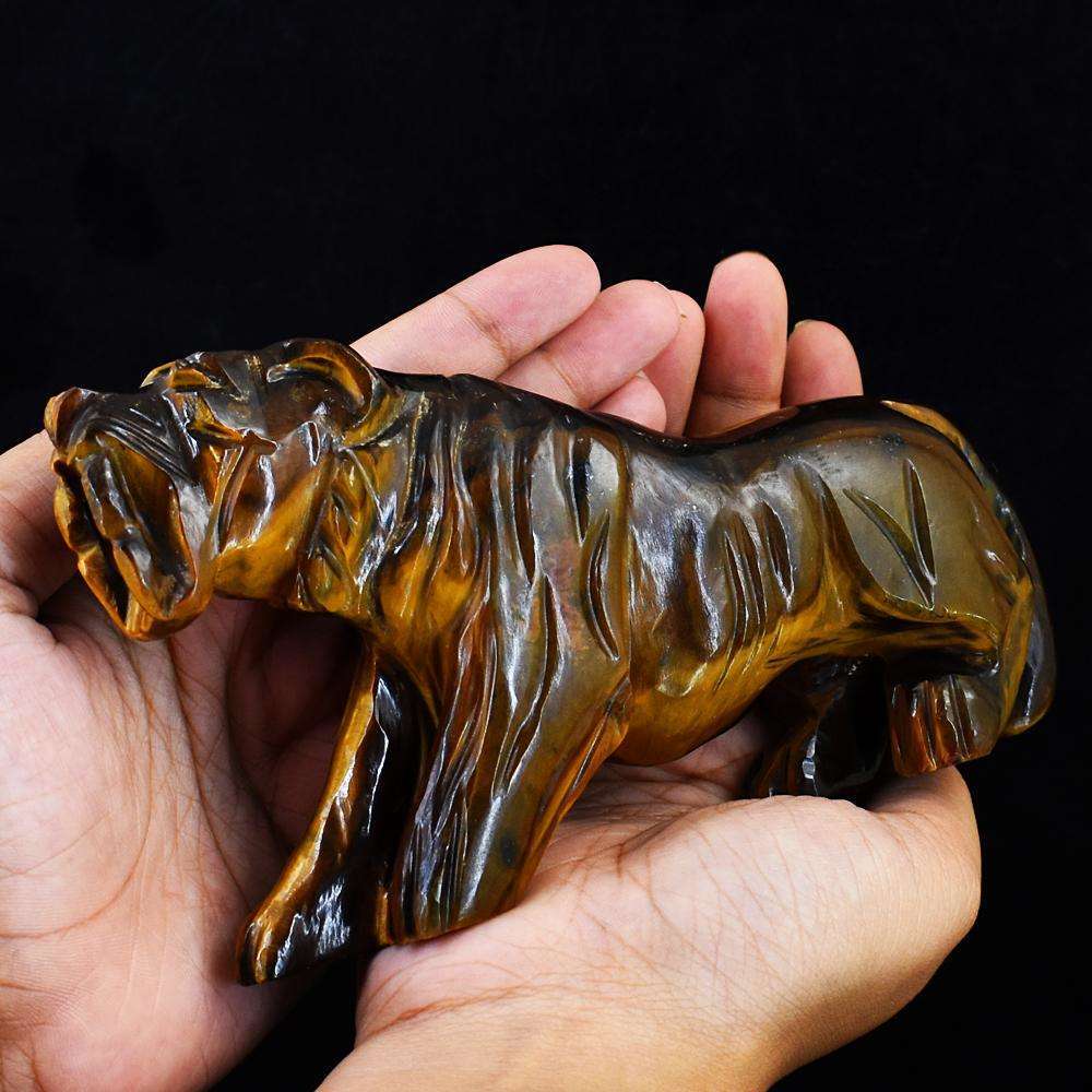 gemsmore:Beautiful Tiger Eye Hand Carved Lion
