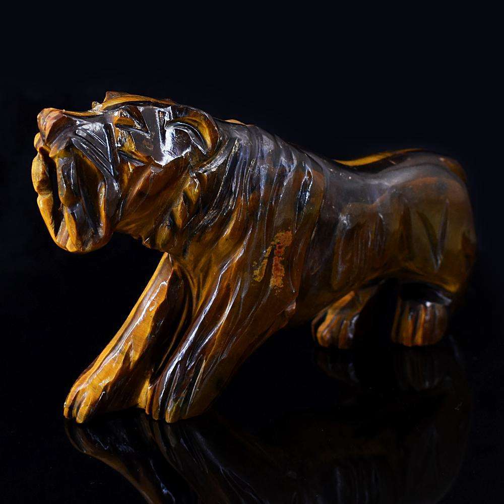 gemsmore:Beautiful Tiger Eye Hand Carved Lion
