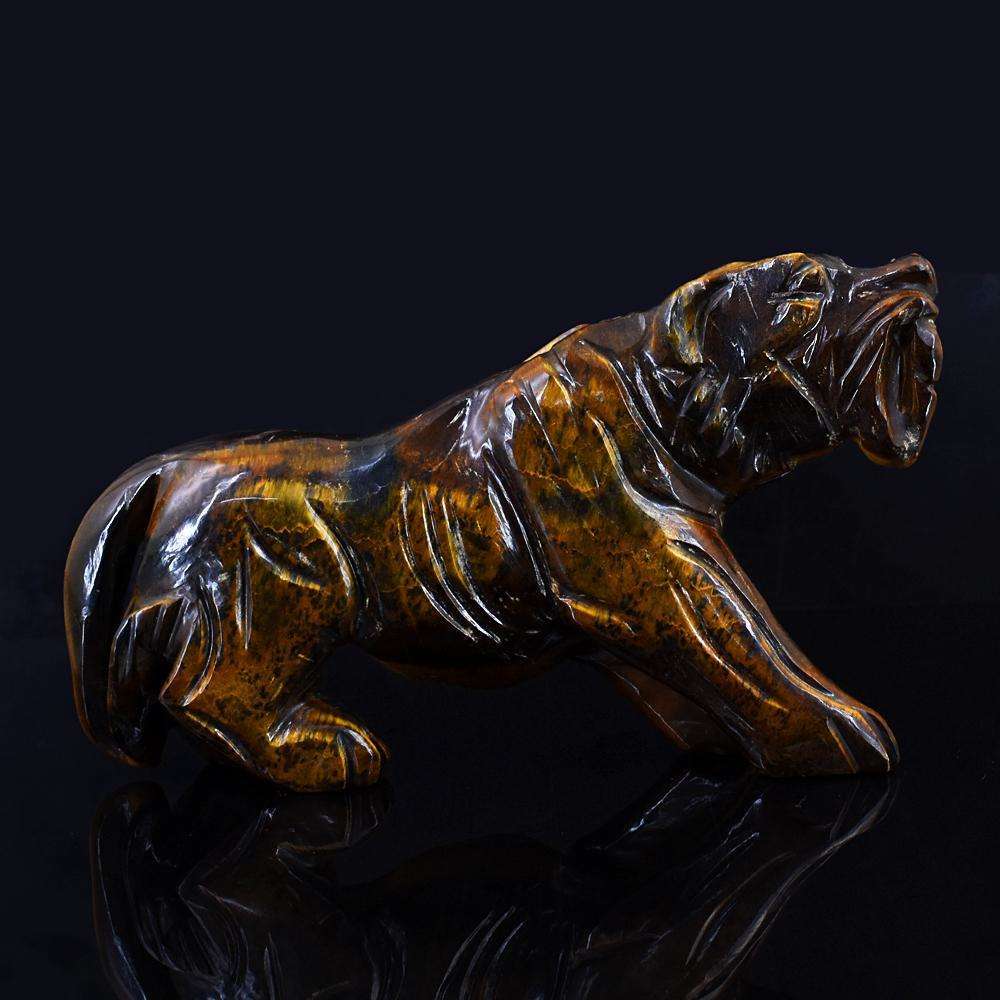gemsmore:Beautiful Tiger Eye Hand Carved Lion