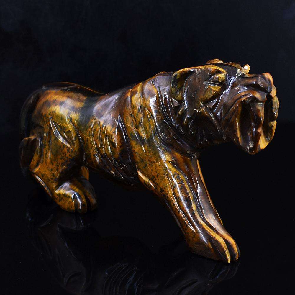 gemsmore:Beautiful Tiger Eye Hand Carved Lion