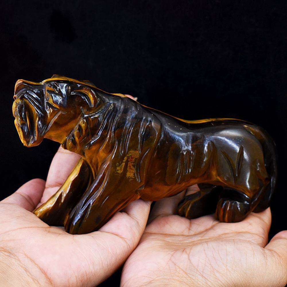 gemsmore:Beautiful Tiger Eye Hand Carved Lion