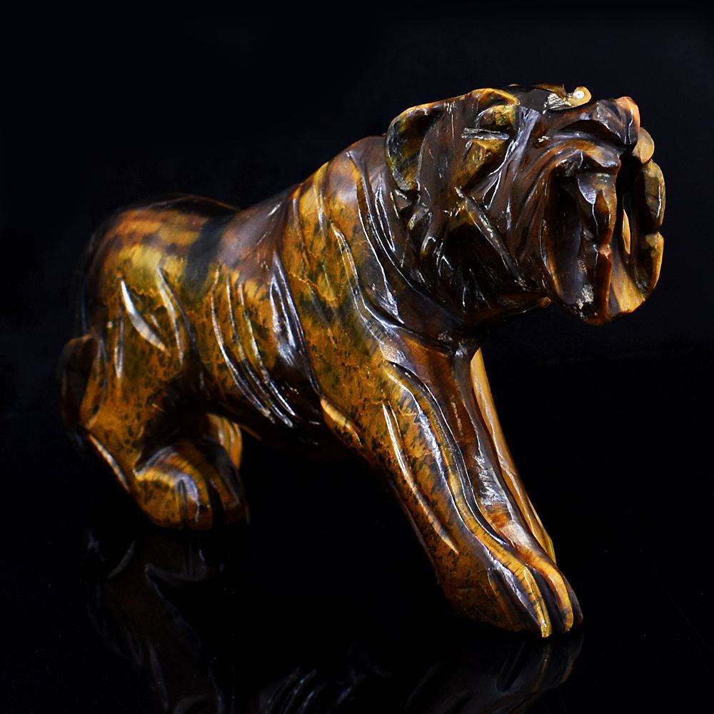 gemsmore:Beautiful Tiger Eye Hand Carved Lion
