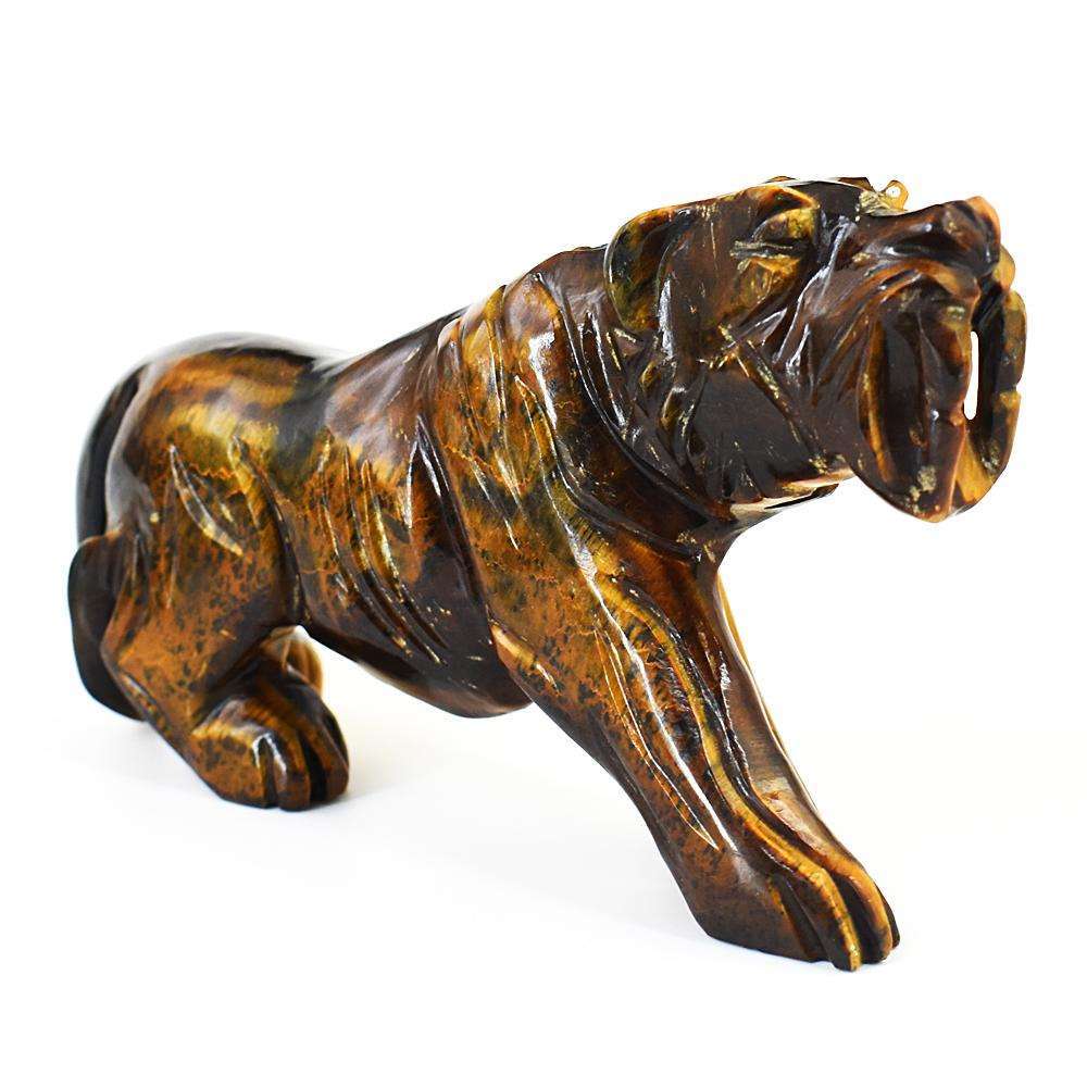 gemsmore:Beautiful Tiger Eye Hand Carved Lion