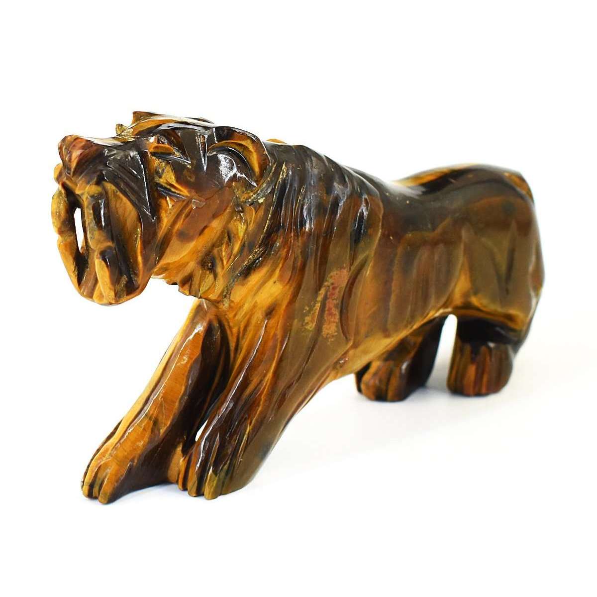 gemsmore:Beautiful Tiger Eye Hand Carved Lion
