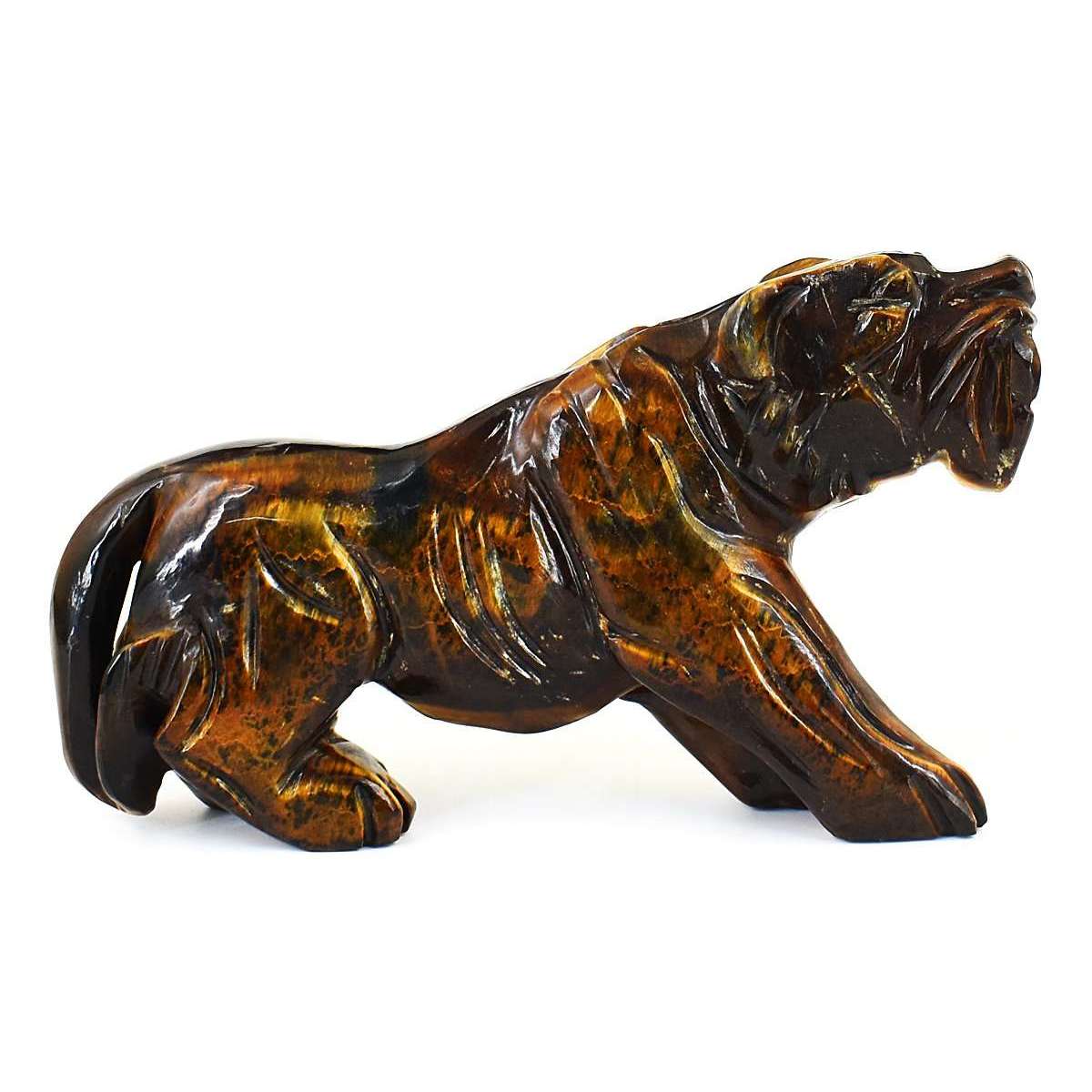 gemsmore:Beautiful Tiger Eye Hand Carved Lion