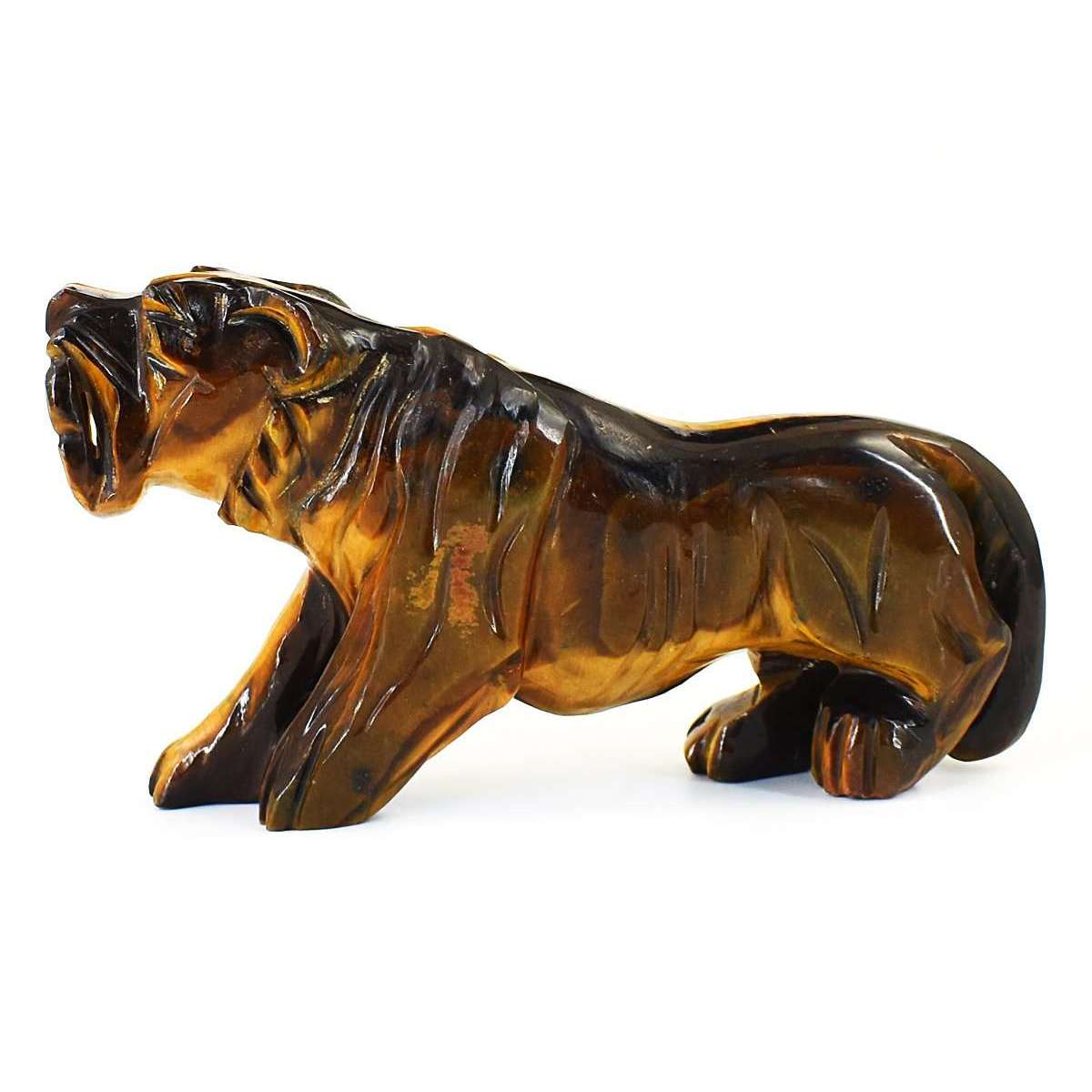 gemsmore:Beautiful Tiger Eye Hand Carved Lion