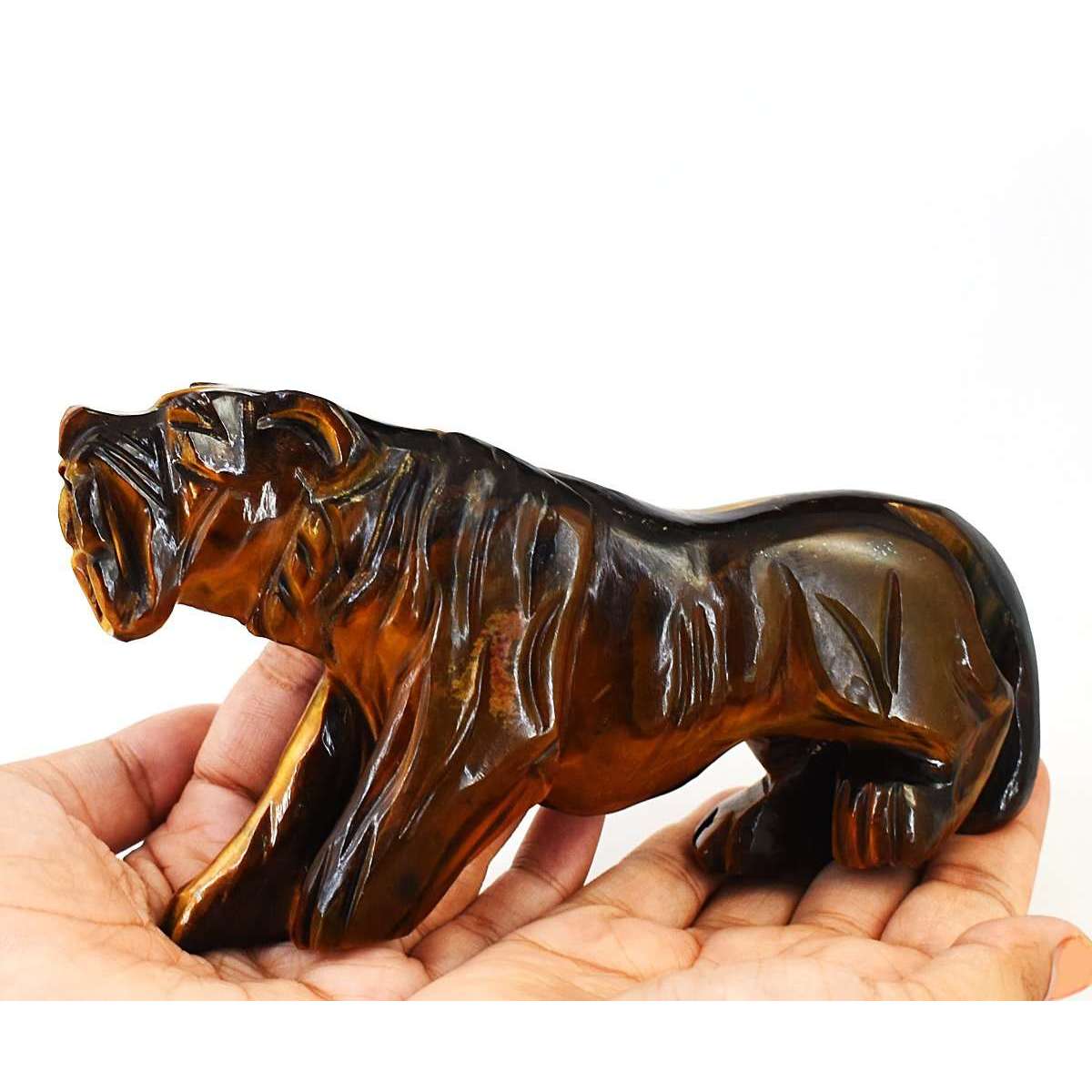 gemsmore:Beautiful Tiger Eye Hand Carved Lion