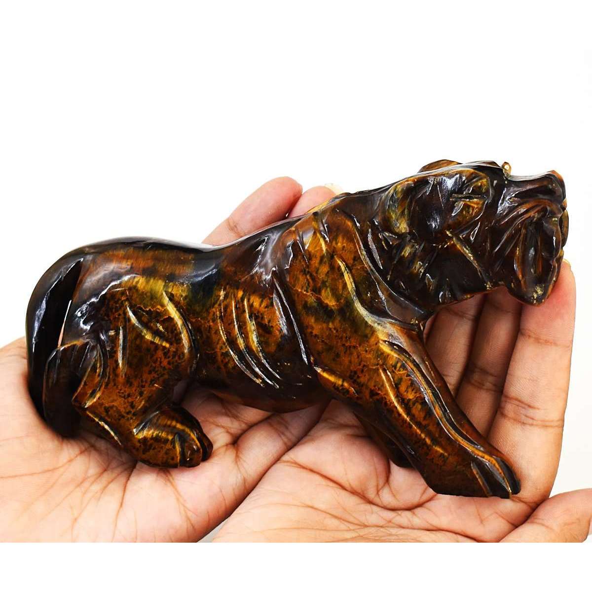 gemsmore:Beautiful Tiger Eye Hand Carved Lion