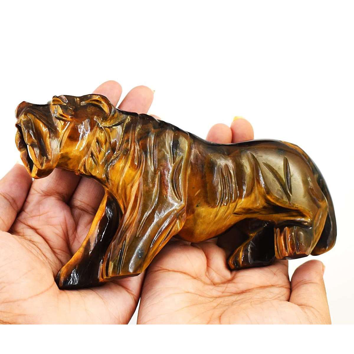 gemsmore:Beautiful Tiger Eye Hand Carved Lion