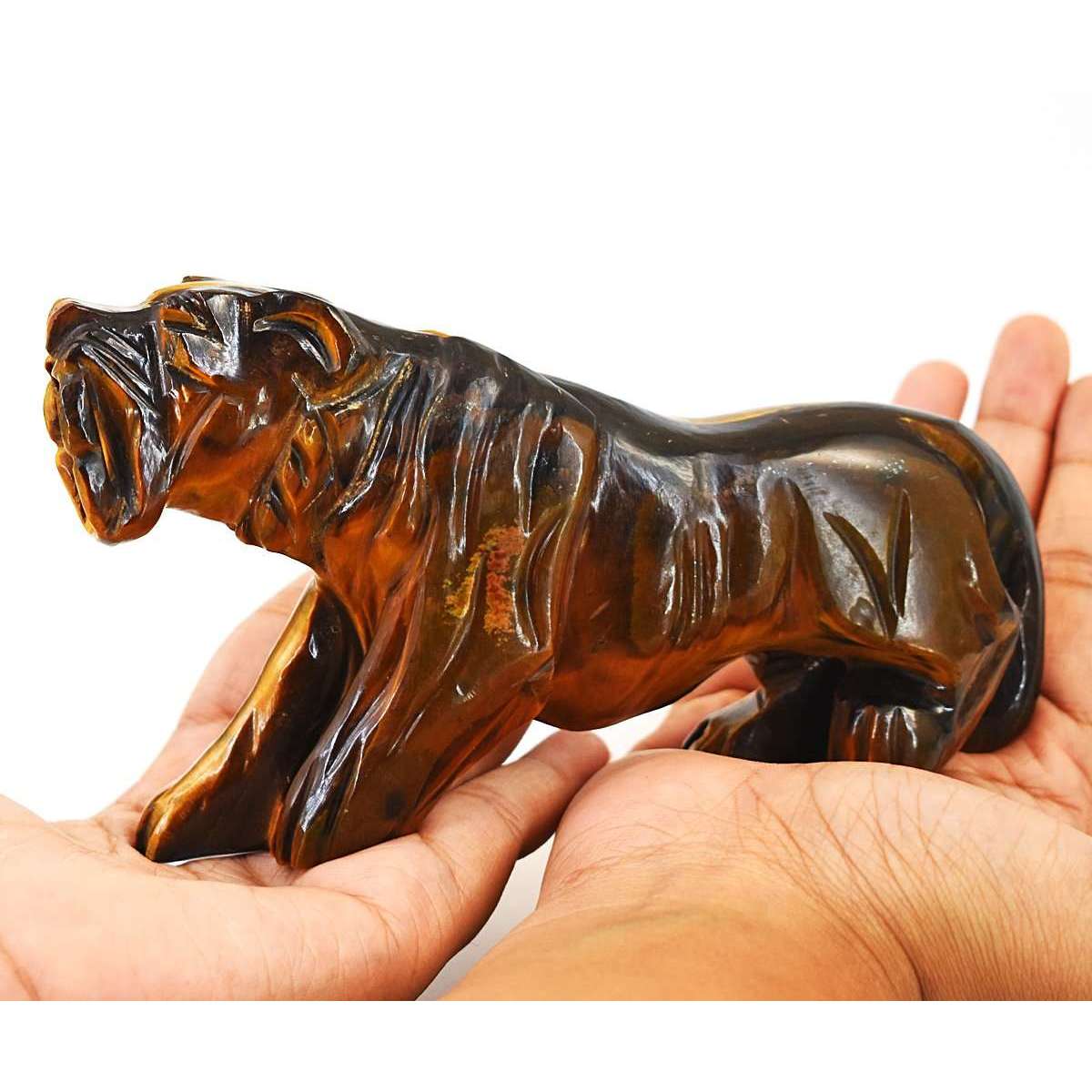 gemsmore:Beautiful Tiger Eye Hand Carved Lion