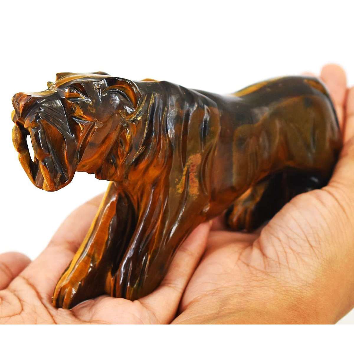 gemsmore:Beautiful Tiger Eye Hand Carved Lion
