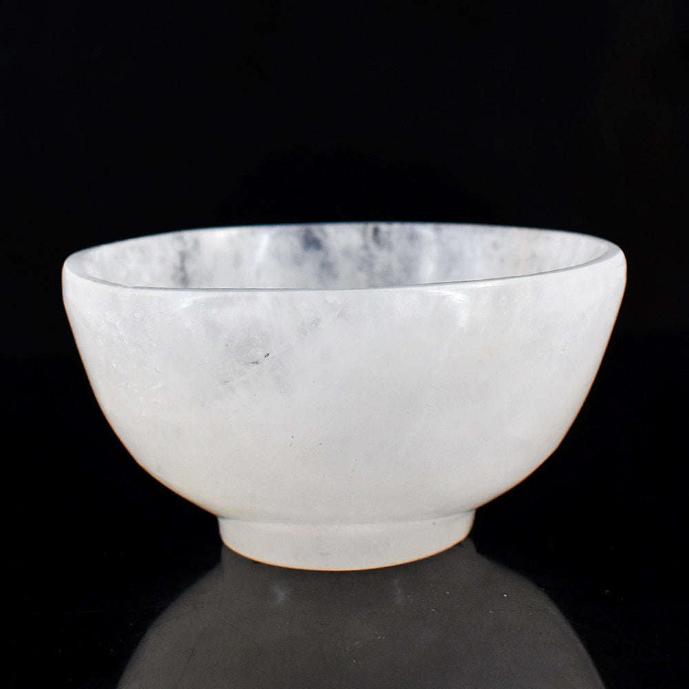 gemsmore:Beautiful White Quartz Hand Carved Genuine Crystal Gemstone Carving Bowl