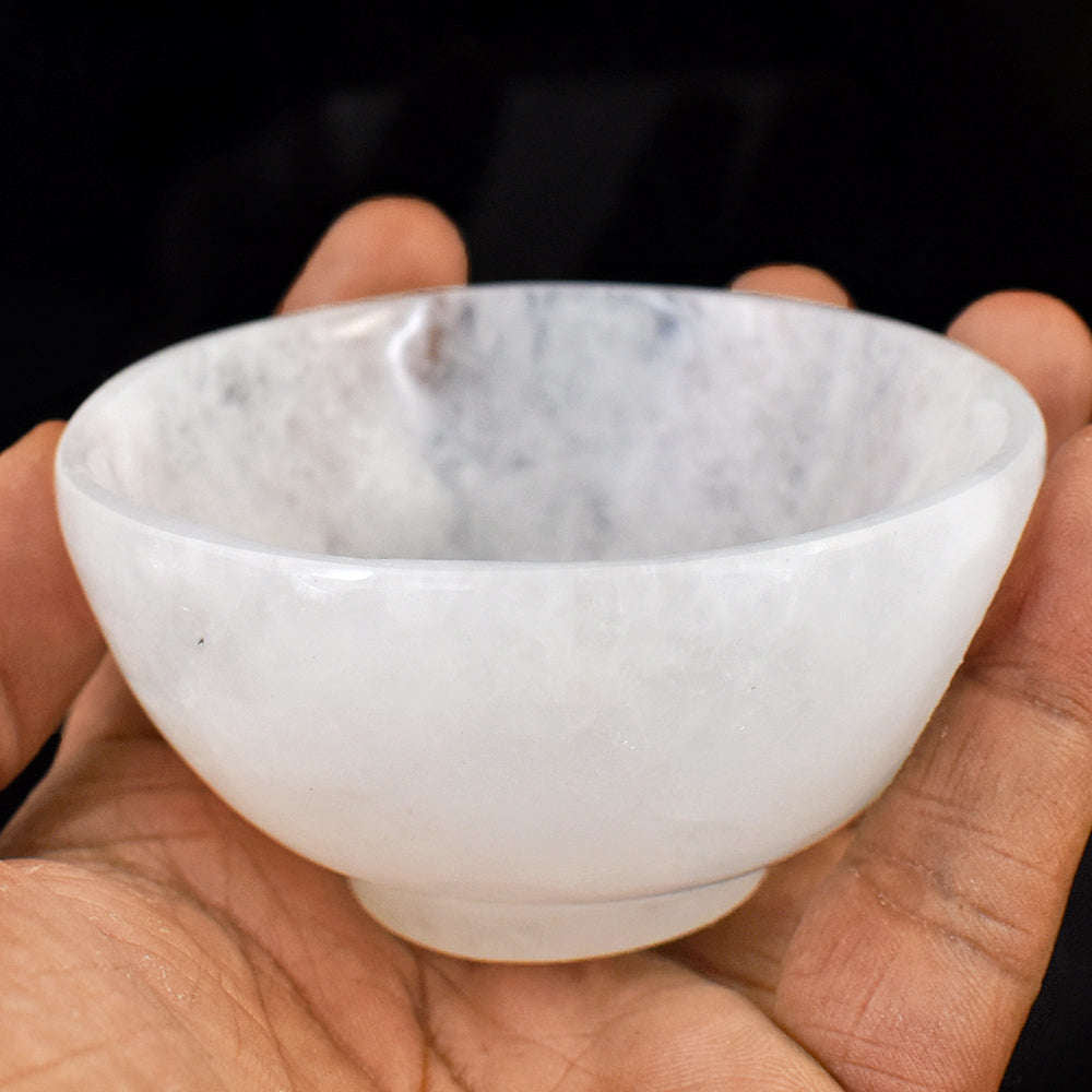 gemsmore:Beautiful White Quartz Hand Carved Genuine Crystal Gemstone Carving Bowl
