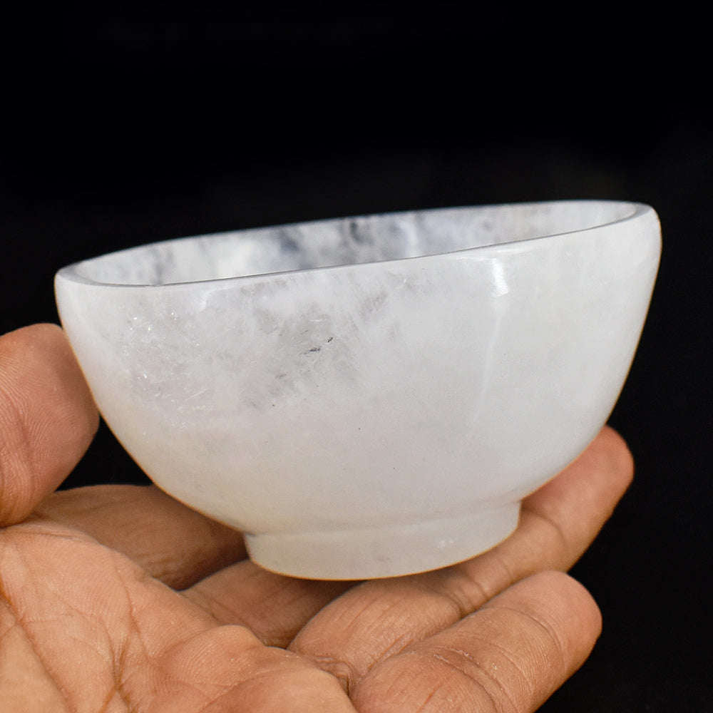 gemsmore:Beautiful White Quartz Hand Carved Genuine Crystal Gemstone Carving Bowl