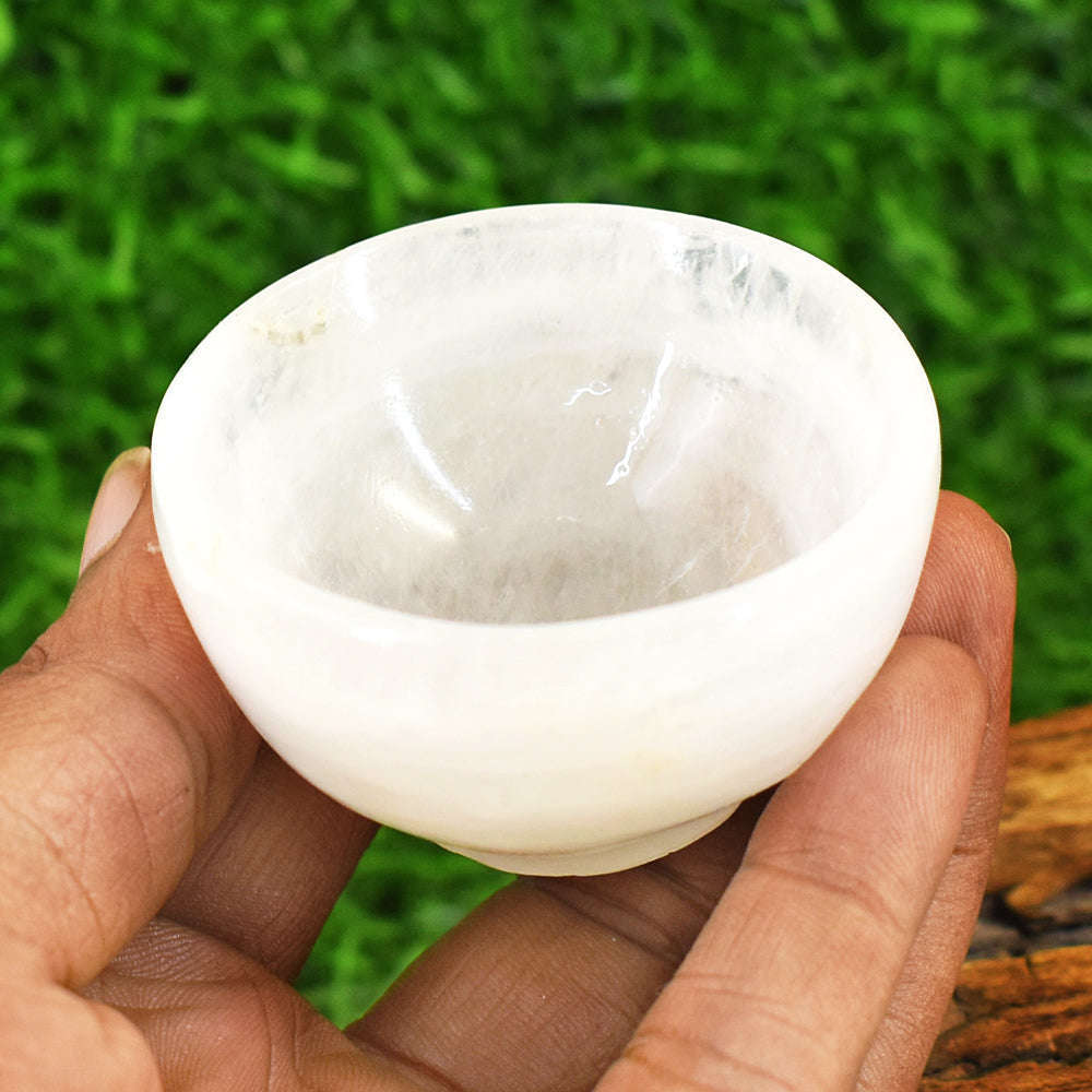 gemsmore:Beautiful White Quartz Hand Carved Genuine Crystal Gemstone Carving Healing Bowl