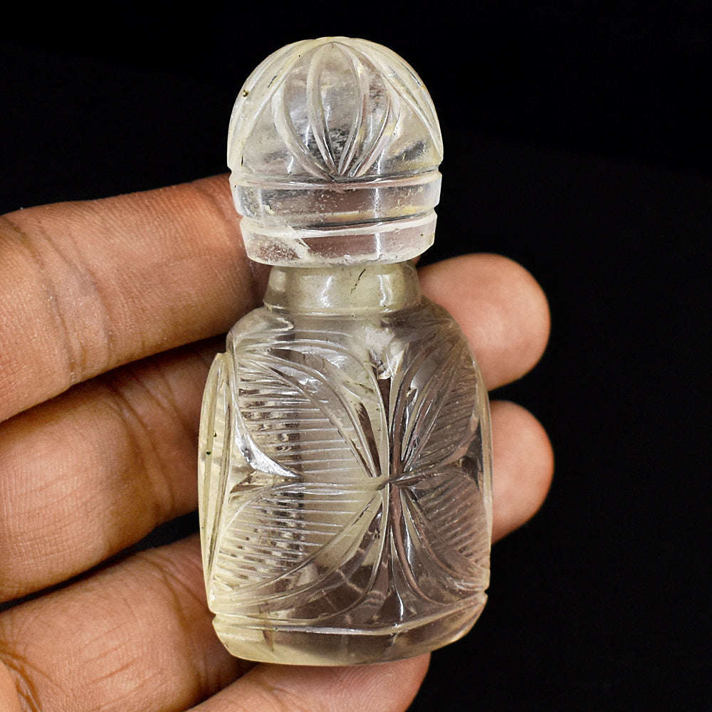 gemsmore:Beautiful White Quartz  Hand Carved Genuine Crystal Gemstone Carving Perfume Bottle