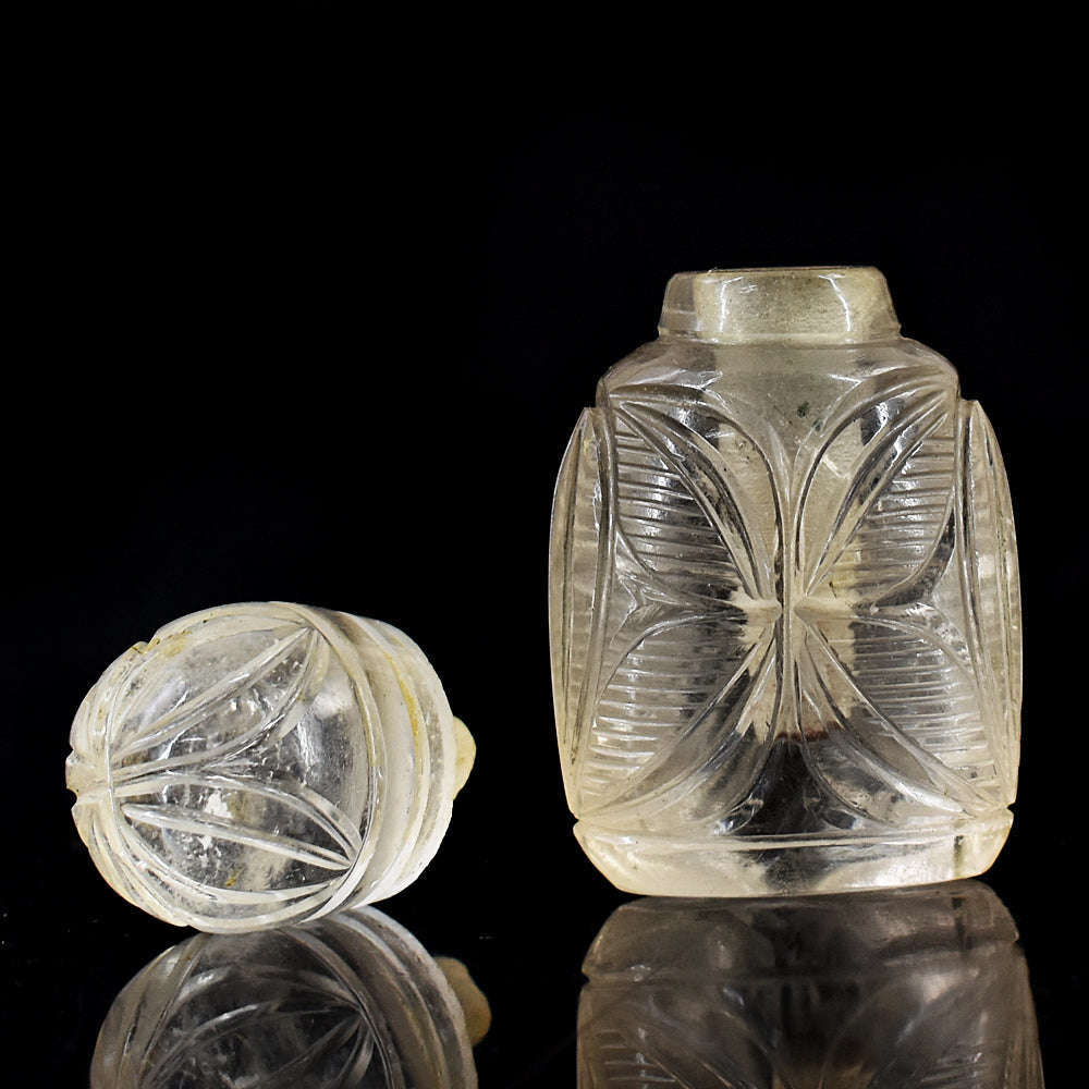 gemsmore:Beautiful White Quartz  Hand Carved Genuine Crystal Gemstone Carving Perfume Bottle