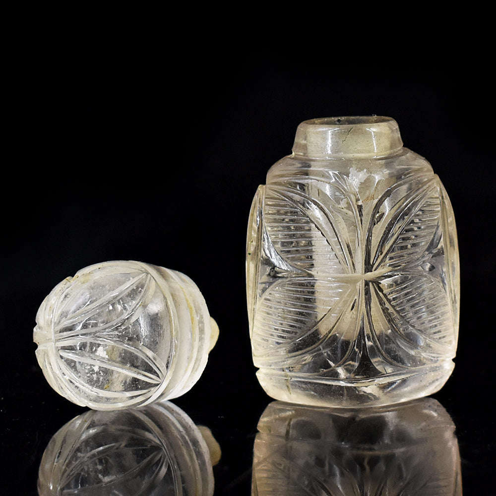gemsmore:Beautiful White Quartz  Hand Carved Genuine Crystal Gemstone Carving Perfume Bottle