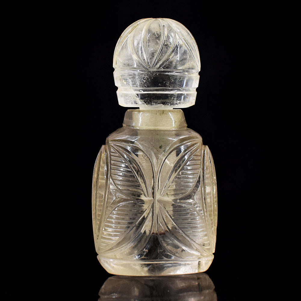 gemsmore:Beautiful White Quartz  Hand Carved Genuine Crystal Gemstone Carving Perfume Bottle