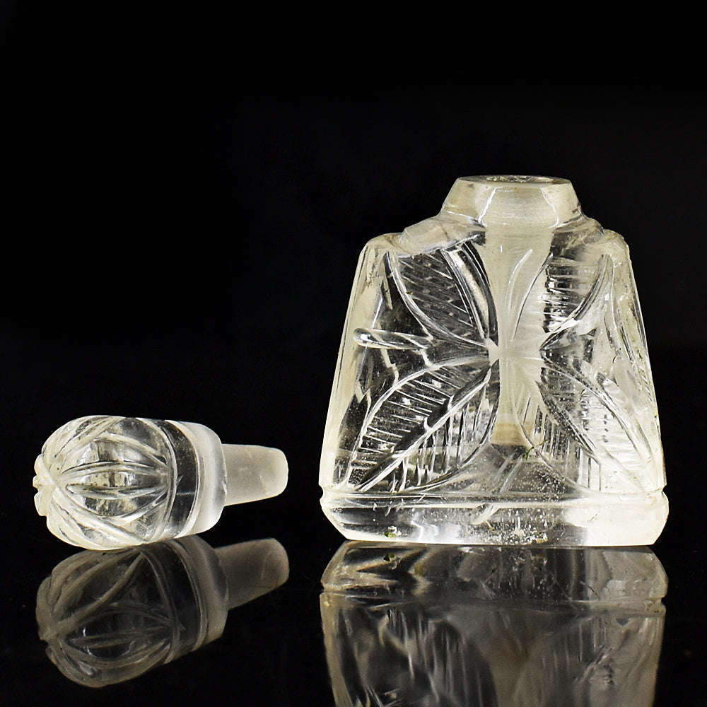 gemsmore:Beautiful White Quartz  Hand Carved Genuine Crystal Gemstone Carving Perfume Bottle