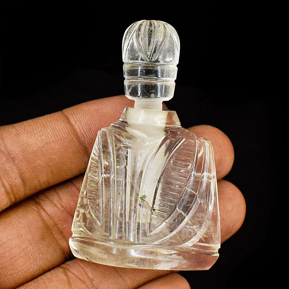 gemsmore:Beautiful White Quartz  Hand Carved Genuine Crystal Gemstone Carving Perfume Bottle