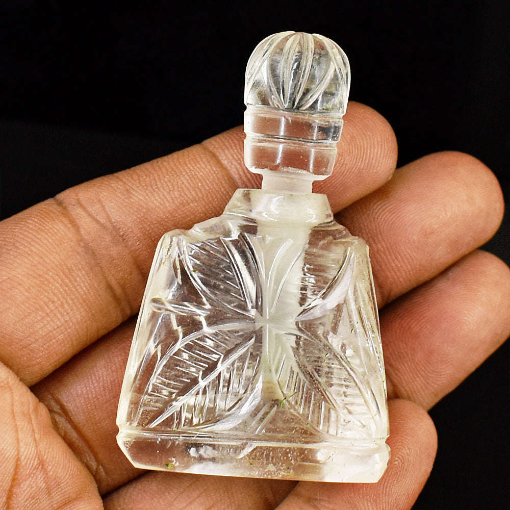 gemsmore:Beautiful White Quartz  Hand Carved Genuine Crystal Gemstone Carving Perfume Bottle