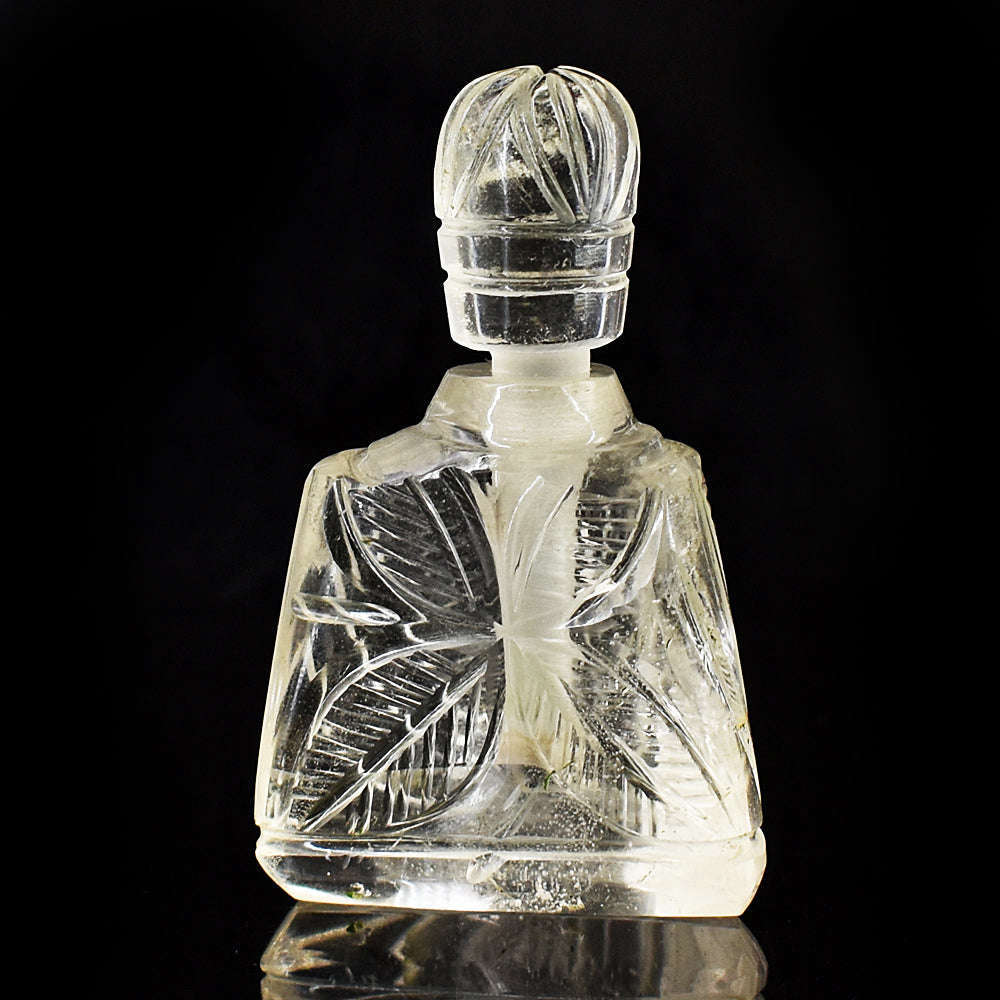 gemsmore:Beautiful White Quartz  Hand Carved Genuine Crystal Gemstone Carving Perfume Bottle