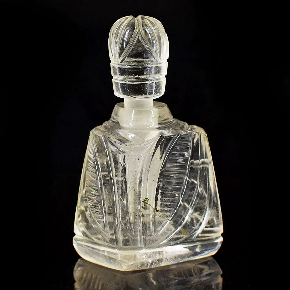 gemsmore:Beautiful White Quartz  Hand Carved Genuine Crystal Gemstone Carving Perfume Bottle