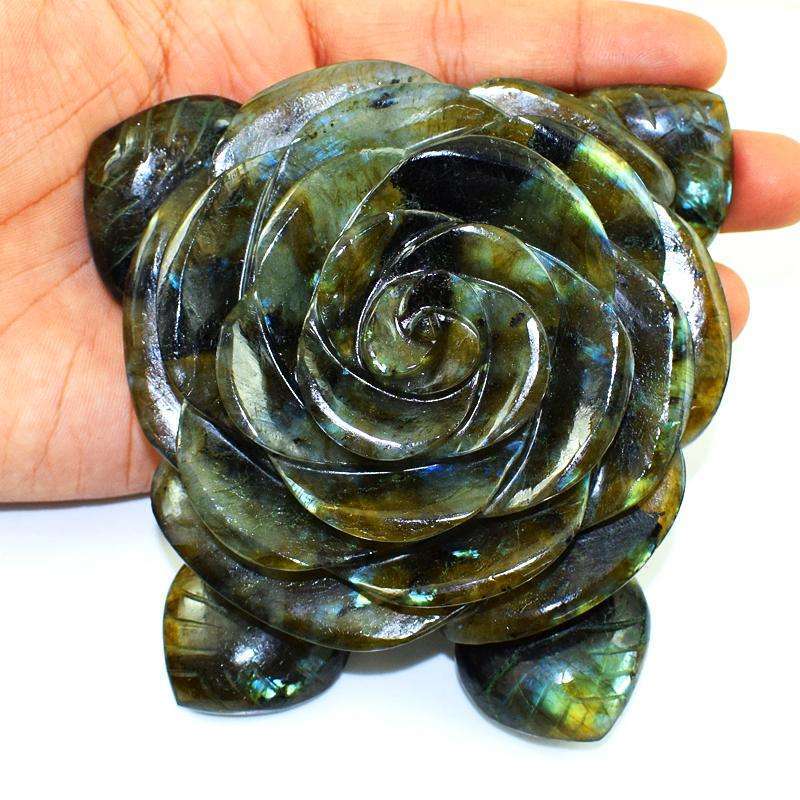 gemsmore:Beautifully Carved Amazing Flash Labradorite Rose