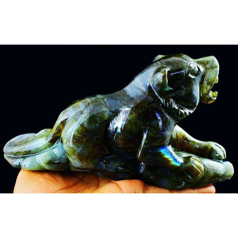 gemsmore:Beautifully Carved Amazing Flash Labradorite Tiger