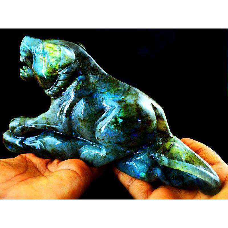 gemsmore:Beautifully Carved Amazing Flash Labradorite Tiger