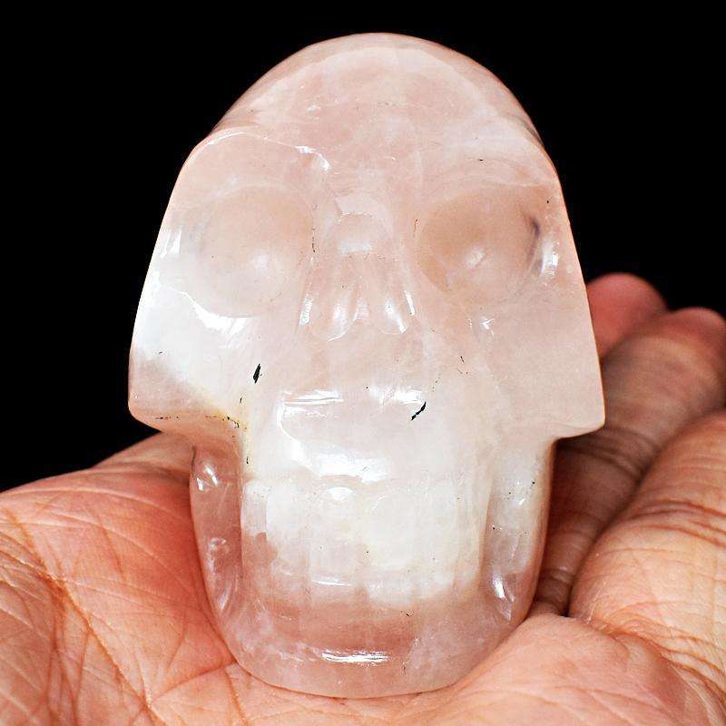 gemsmore:Beautifully Hand Carved Pink Rose Quartz Skull