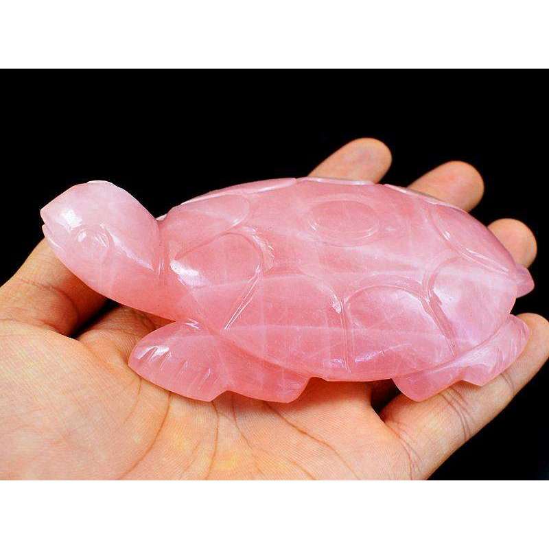 gemsmore:Beautifully Hand Carved Pink Rose Quartz Turtle