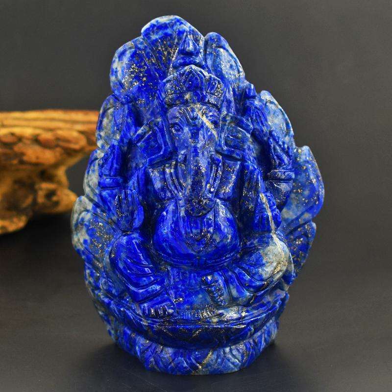 gemsmore:Best Blue Lapis lazuli Crystal Ganesha - hand Carved idol