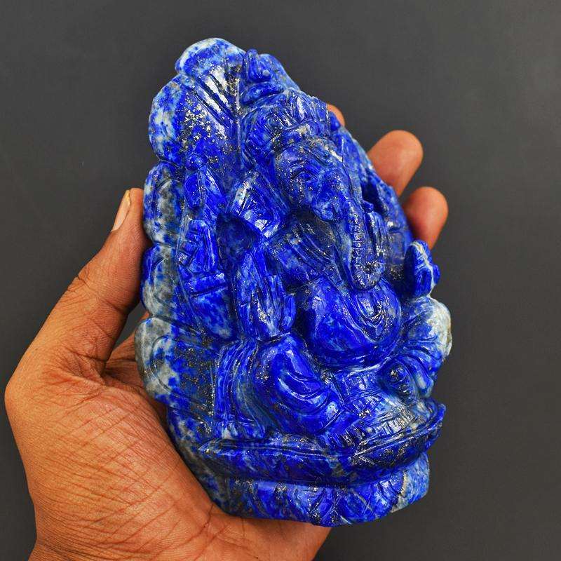gemsmore:Best Blue Lapis lazuli Crystal Ganesha - hand Carved idol