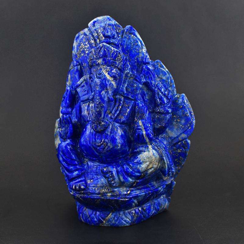 gemsmore:Best Blue Lapis lazuli Crystal Ganesha - hand Carved idol