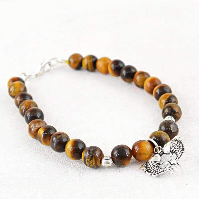 gemsmore:Best Offer Golden Tiger Eye Bracelet Natural Round Shape Beads