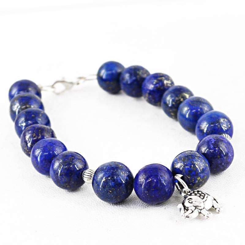 gemsmore:Best Quality Blue Lapis Lazuli Bracelet Natural Round Shape Beads