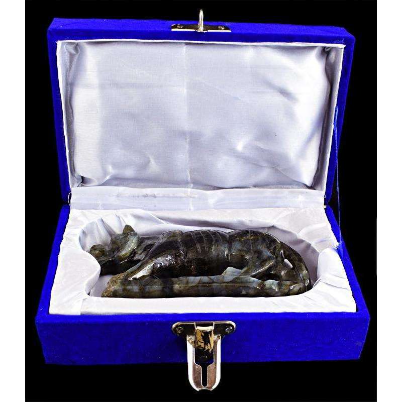 gemsmore:Big Size Blue Flash Top Labradorite Carved Tiger in gemstone
