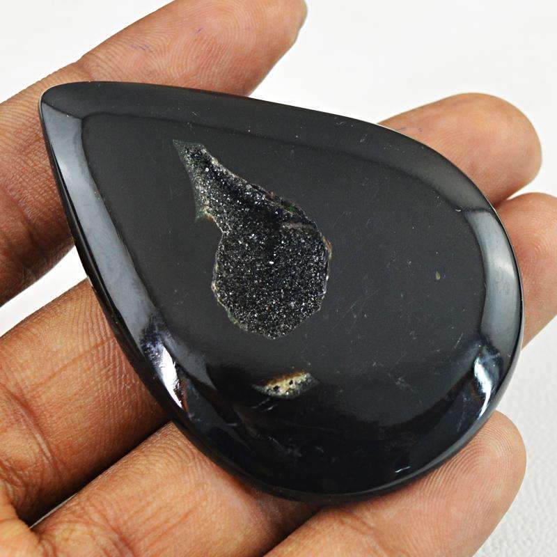 gemsmore:Black Druzy Onyx Gemstone Natural Pear Shape
