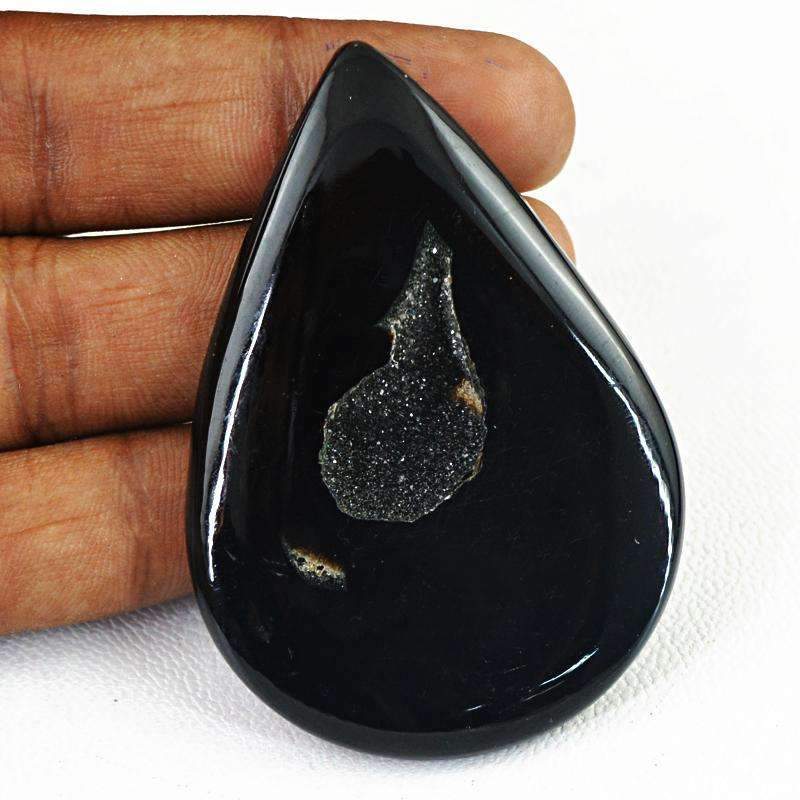 gemsmore:Black Druzy Onyx Gemstone Natural Pear Shape