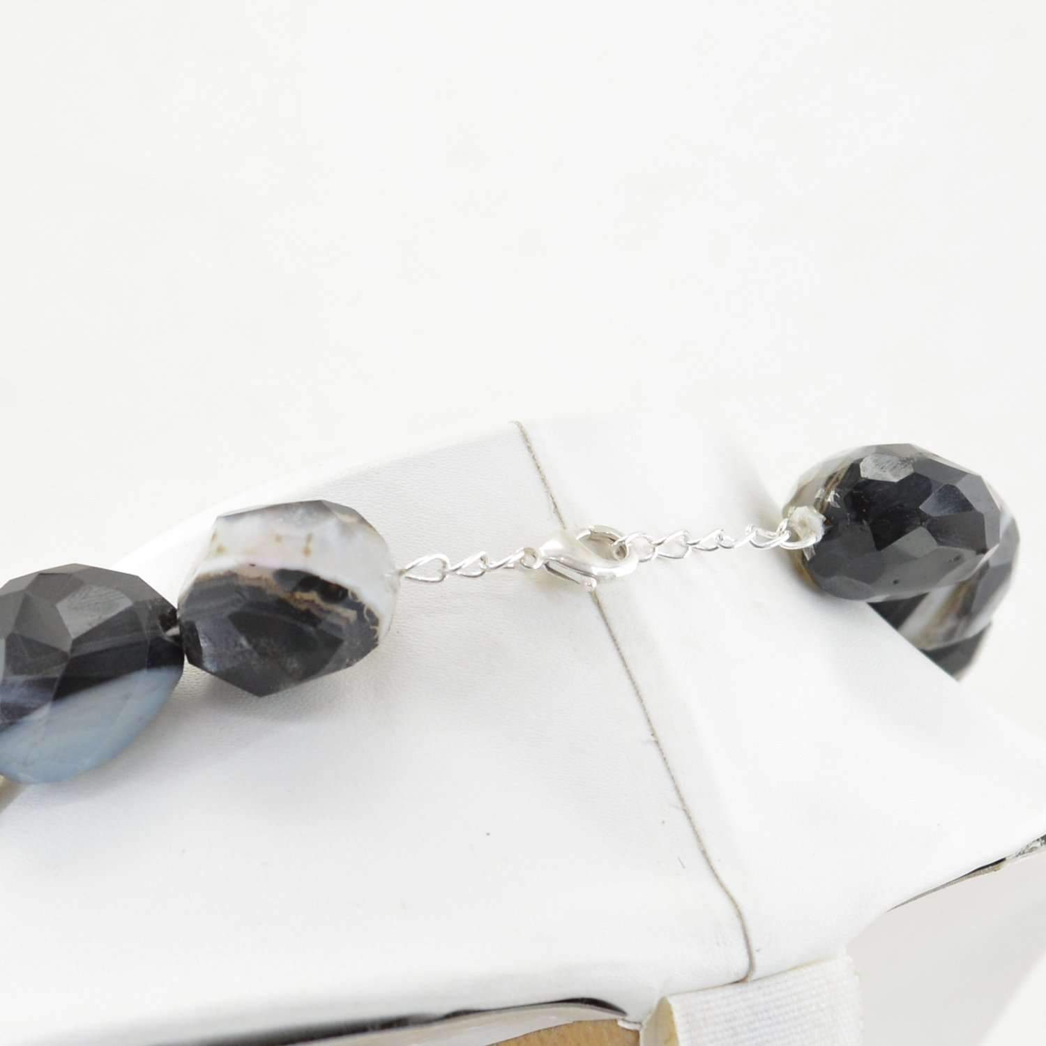 gemsmore:Black Onyx Necklace Natural Single Strand Untreated Faceted Beads