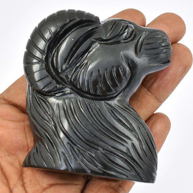 gemsmore:Black Spinel Hand Carved Sheep Head
