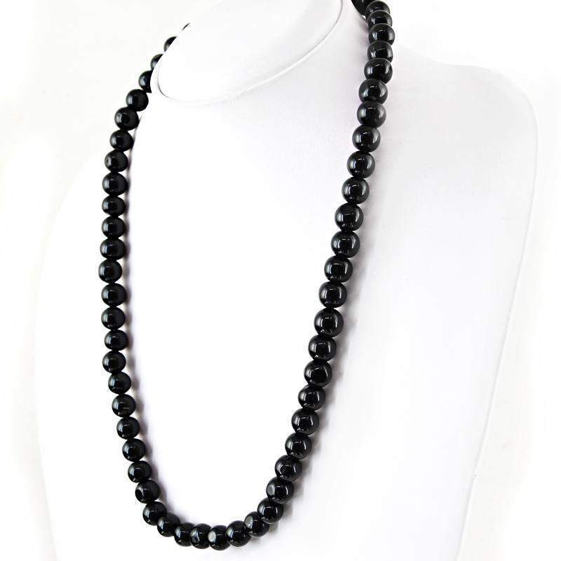 gemsmore:Black Spinel Necklace Natural Untreated Round Shape Beads
