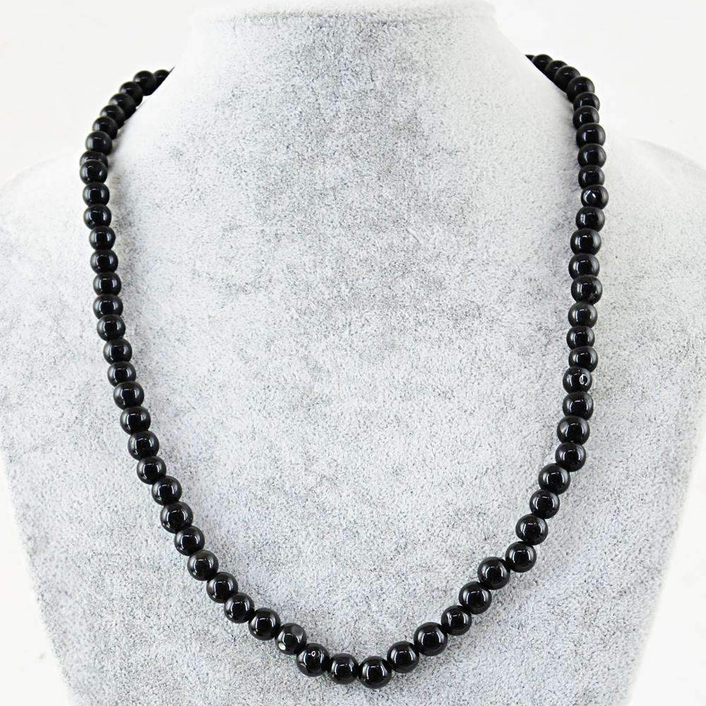 gemsmore:Black Spinel Necklace Natural Untreated Round Shape Beads